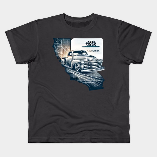 California & Chevy 3100 Lowrider Double Exposure design Kids T-Shirt by Spearhead Ink